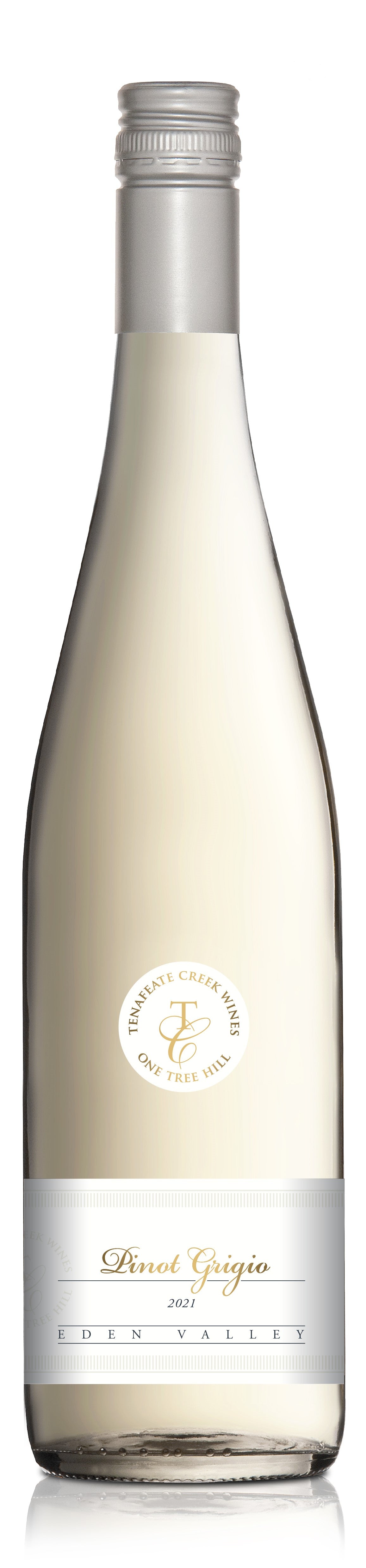 2026 Tenafeate Creek Wines Pinot Grigio white wine bottle with label, showcasing a sleek design and clear glass bottle.